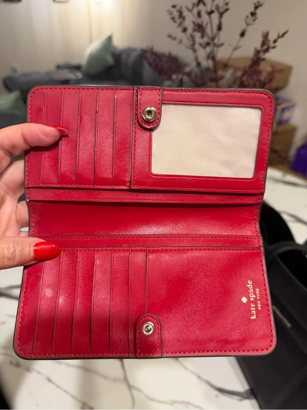 kate spade Red Pebbled Leather Zip-Around Wallet